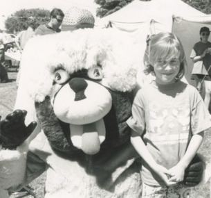 Photograph - Sarah Loukes with Big Dog at the Uniting Church Fete Lakes Entrance Victoria, Lakes Post Newspaper, November 1994