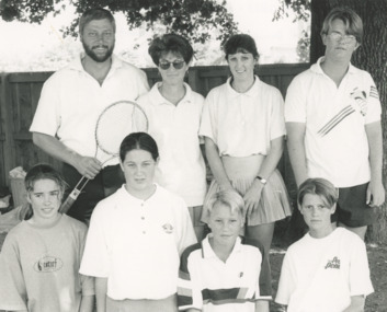 Photograph - Lakes Entrance tennis team B Reserve winners P Devonshire, L Roberts, S Roberts, G Agar, K White, N O'Reilly, A Devonshire, J Devonshire Lakes Entrance Victoria, Lakes Post Newspaper, 1/04/1994 12:00:00 AM