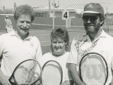 Photograph - Lakes Entrance Tennis Club, Dick Ellis,  Lorraine Cook and Ray Waters  1995, Lakes Post Newspaper