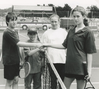 Photograph - Lakes Entrance Junior Tennis Club ,Bryden Stron, Matt Jennings, Katherine Brew and Bree Waters  1995, Lakes Post Newspaper