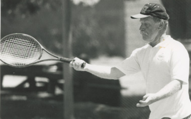 Photograph - Lakes Entrance Tennis Club Dick Ellis at Ensay Tournament  1996, Lakes Post Newspaper