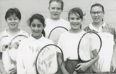 Photograph - Chris Gartside, Kaylean Mistretta, Emily Weeks, Melissa Weeks and Amy Gartside, Lakes Post Newspaper, 1/03/1996 12:00:00 AM