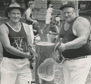 Photograph - Woodchop events at the Show Bairnsdale Victoria, Lakes Post Newspaper, 1990c