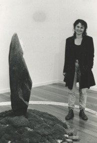 Photograph - Catherine Larkins with her exhibit Stone Moss Willow and Other Things at Artworks Gallery Nungurner Victoria, Lakes Post Newspaper, 1993