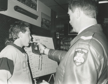 Photograph - Traffic Policeman testing patron at Central Hotel Lakes Entrance Victoria, Lakes Post Newspaper, 1/09/1995 12:00:00 AM