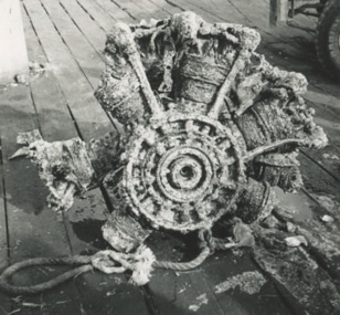 Photograph - Aircraft engine found by fishing boat Anne Liese Lakes Entrance  1993