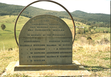 Photograph - Memorial for Pioneers of Murrindal, Roger River and Jacksons Crossing  at Murrindal Victoria, Bessie Larkin, 1994 c