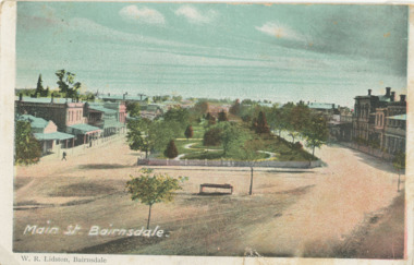Postcard - Main Street gardens  Bairnsdale Victoria, c1900