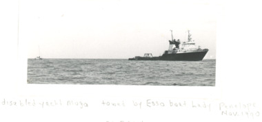 Photograph - Lady Penelope towing disabled yacht Moga in Bass Strait, East Gippsland Newspaper, 1/11/1990 12:00:00 AM