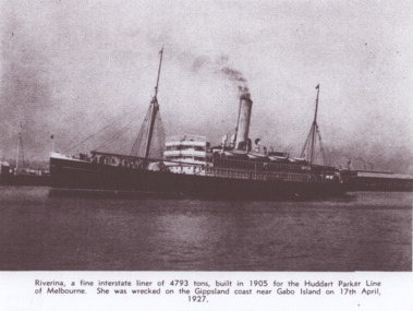 Photograph - Steamer Riverina, 1920 c