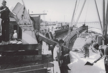 Photograph - Anchovette with Jack Corbett, Ted Jackel, Harold Broome. Lakes Entrance Victoria, Hancock, 1952