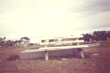 Photograph - Cemetery Lakes Entrance Victoria, Vera Bennett, timber seat  in the cemetery Lakes Entrance Victoria, 1991