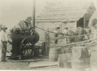 Photograph - Hay Baling, Steam engine baler, East Gippsland, 1915 c