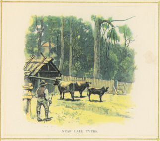 Postcard - Scene Near Lake Tyers, Pictorial Atlas of Australia, Small building among trees, Gippsland Victoria, 1889