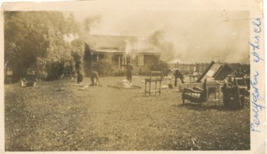 Photograph, Alf Fish's cottage Fire, Roadknight Street  Lakes Entrance Victoria, 1920 c