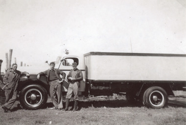 Photograph - Hancock Trucking, Charlie Hancock Jnr, Peter Severs and Max Severs, 1947