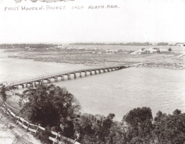 Photograph - Timber North Arm Bridge, North Arm bridge, Lakes Entrance Victoria, 1900 c