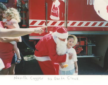Photograph - Lake Tyers Beach Progress Assoc, Lake Tyers Beach Progress Assoc, Santa Delivery from Toorloo Arm Fire Brigade tanker Lake Tyers Beach, 1992 c