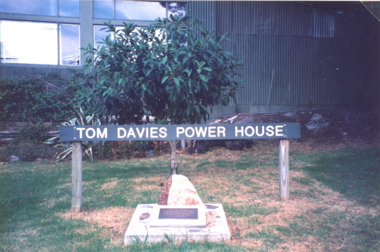 Photograph - Tom Davies plaque, Mallacoota Powerhouse, M Fish, Mallacoota Victoria