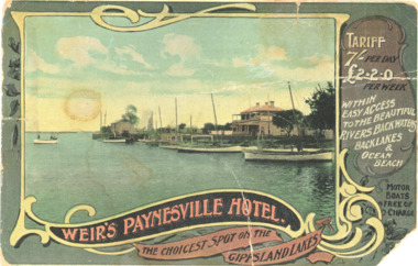 Postcard - Weirs Paynesville Hotel, F W N and Co Melb, Paynesville Victoria, 1908 c