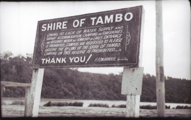 Photograph - Tambo Shire Signage re Camping, 1950 c