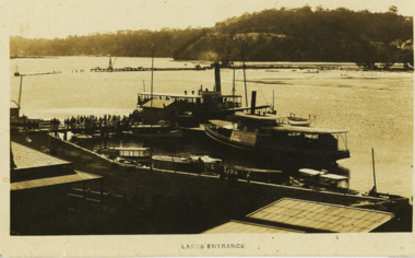 Postcard - Boats at New Works Wharf Lakes Entrance  1920 c, H D Bulmer