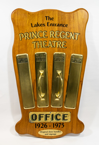 Functional Object - Door handle, Brass door handles and finger plates fron Prince Regent Theatre Lakes Entrance, 1975