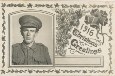 Postcard - Private L J Wood "Christmas Greetings" 1915