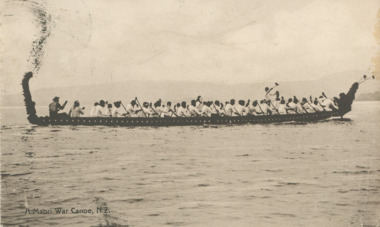 Postcard - A Maori War Canoe, N.Z. 1918