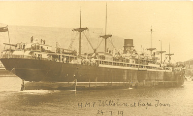 Postcard - HMAT A18 Wiltshire  24.7.1919
