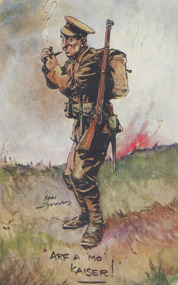 Postcard - WW1of a soldier smoking a pipe