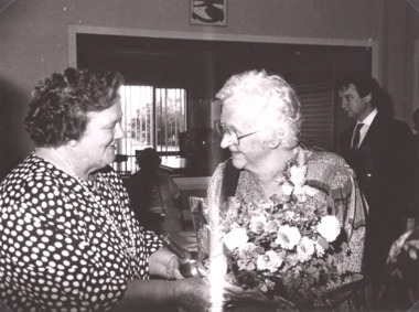 Photograph - Shirley Hancockand Dame Phyllis Frost, Lakes Entrance Senior Citizens Centre, c1994