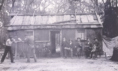 Postcard - Timber Cutters camp -The 'Young' Family Nowa Nowa Gippsland Victoria, 1906
