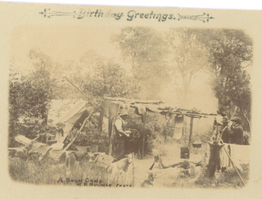 Postcard - Sepia Postcard of a bush camp, c1915