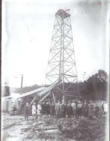 Photograph - Group of people around an oil well lakes Entrance  1929, Bulmer Collection