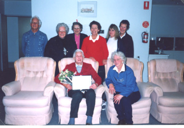 Photograph - Group of eight people all members of the Lakes Entrance Historical Society, Nan Fraser, Oct 1999