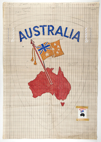 Mixed media - Drawings, Design for clothing label featuring map of Australia
