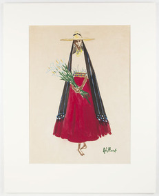 Painting, Illustration of a Woman in Traditional Dress from Patzcuaro, Michoacán, Mexico, c.1953