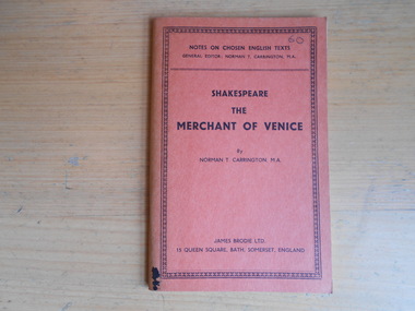Book, Norman T. Carrington, The Merchant of Venice: Notes on Chosen English Text