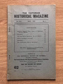 Journal, The Historical Society of Victoria, The Victorian Historical Magazine, Vol. XVI, May 1937, No. 3, May-37