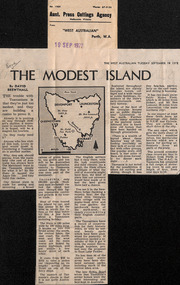 Newspaper - Clipping, David Brewtnall, The Modest Island, 19.09.1972