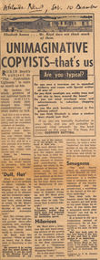 Newspaper - Clipping, Geoffrey Dutton, Unimaginative Copyists - that's us, 10.12.1960