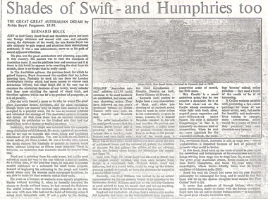 Newspaper - Clipping, Bernard Boles, Shades of Swift - and Humphries too, 1972?