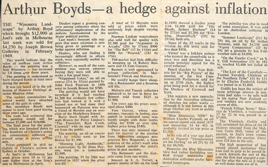 Newspaper - Clipping, Arthur-Boyd's - a hedge against inflation, 1972