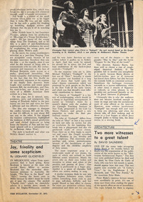 Magazine - Clipping, David Saunders, Two more witnesses to a great talent, 27-Nov-71