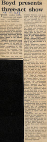 Newspaper - Clipping, The Australian Weekend, Boyd presents three-act show, 13-Dec-69