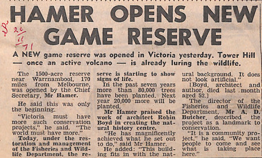 Newspaper - Clipping, The Sun, Hamer Opens New Game Reserve, 20.11.1971