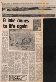 Newspaper - Clipping, Graham Pizzey, A lake comes to life again, 17.11.1971