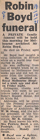 Newspaper - Clipping, The Sun, Robin Boyd funeral, 18.10.1971