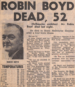 Newspaper - Clipping, The Sun, Robin Boyd dead, 52, 16.10.1971